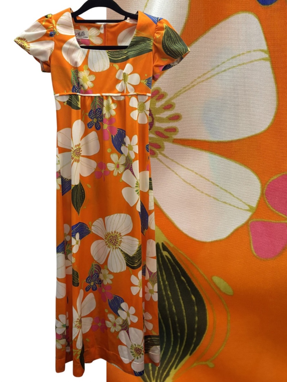 Vintage 1960s Miss Milli Hawaii Floral Hostess Maxi Dress Size XXS